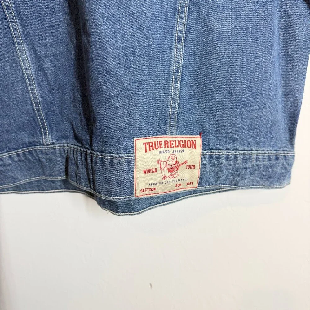 NWT Vintage inspired True Religion Denim Jacket Y2K 2002 Patches Medium Wash L
